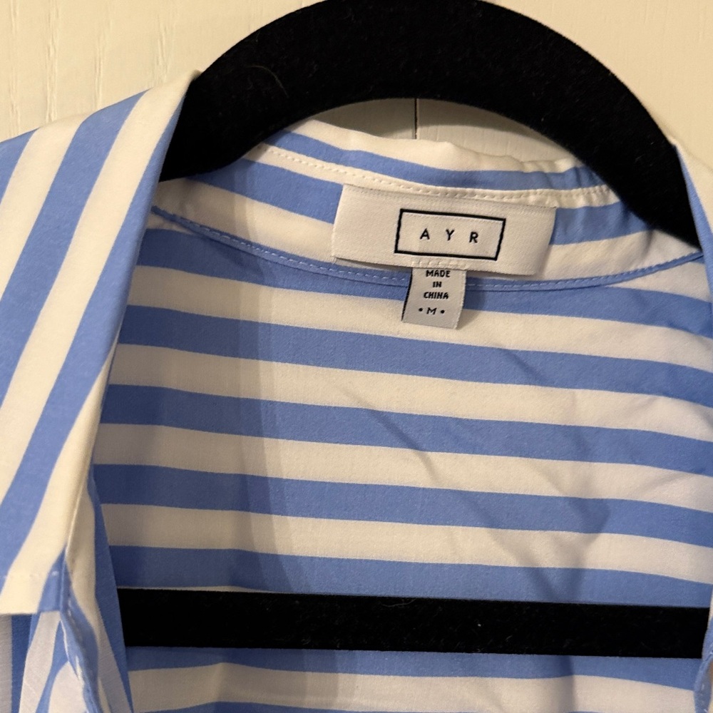 AYR Silk Sky and White Striped Button Down Shirt - Picture 2 of 2